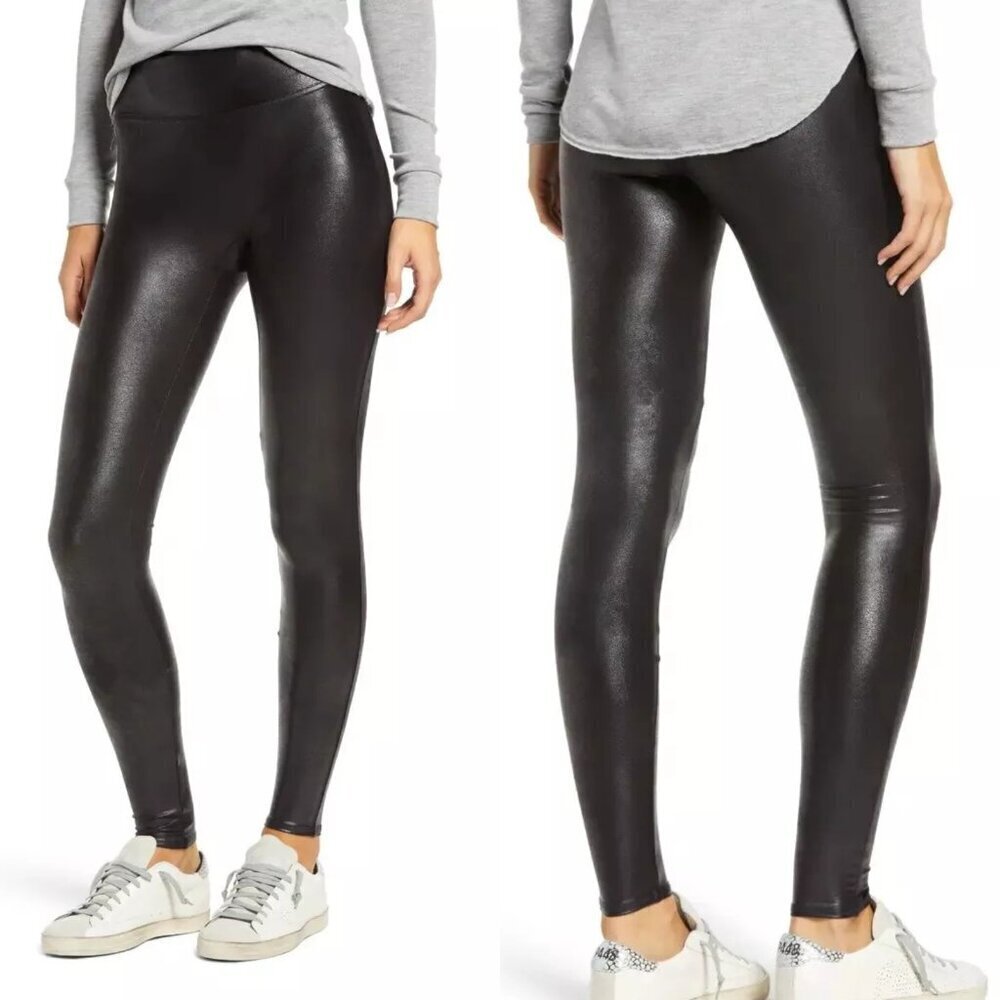 Spanx Black Faux Leather Mid-Rise Leggings - 35832